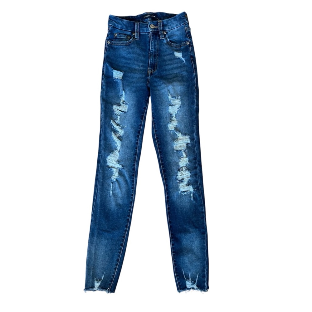 Aeropostale Women’s Blue Skinny High-Rise Distressed Jeans